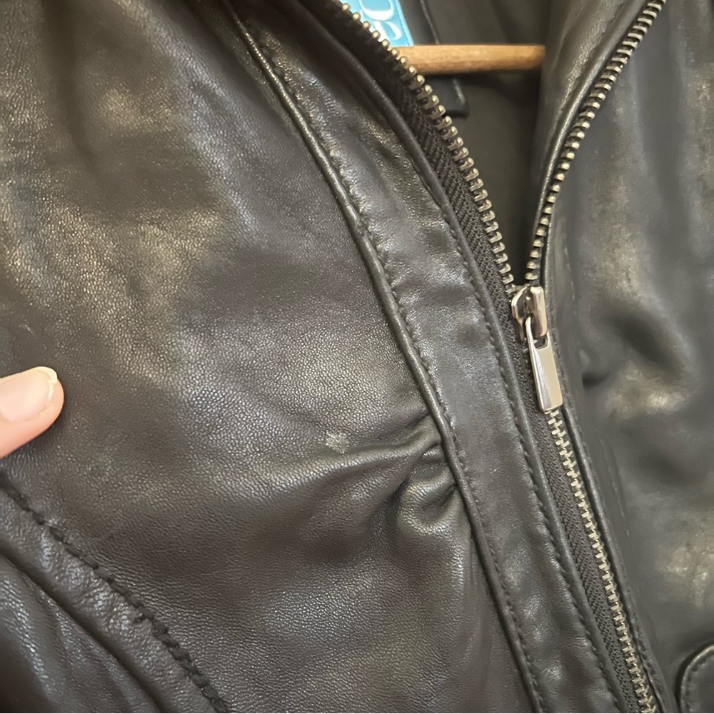Barney’s New York CO-OP Leather Black Vest XS Hooded Zip Up Biker Moto Punk - Picture 5 of 12
